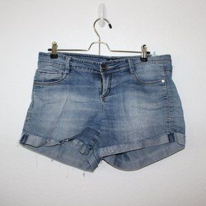 Cuffed faded jean shorts